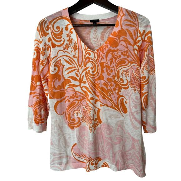 Talbots Paisley Slub Cotton V-Neck Floral Sweater Size Large - Picture 2 of 6
